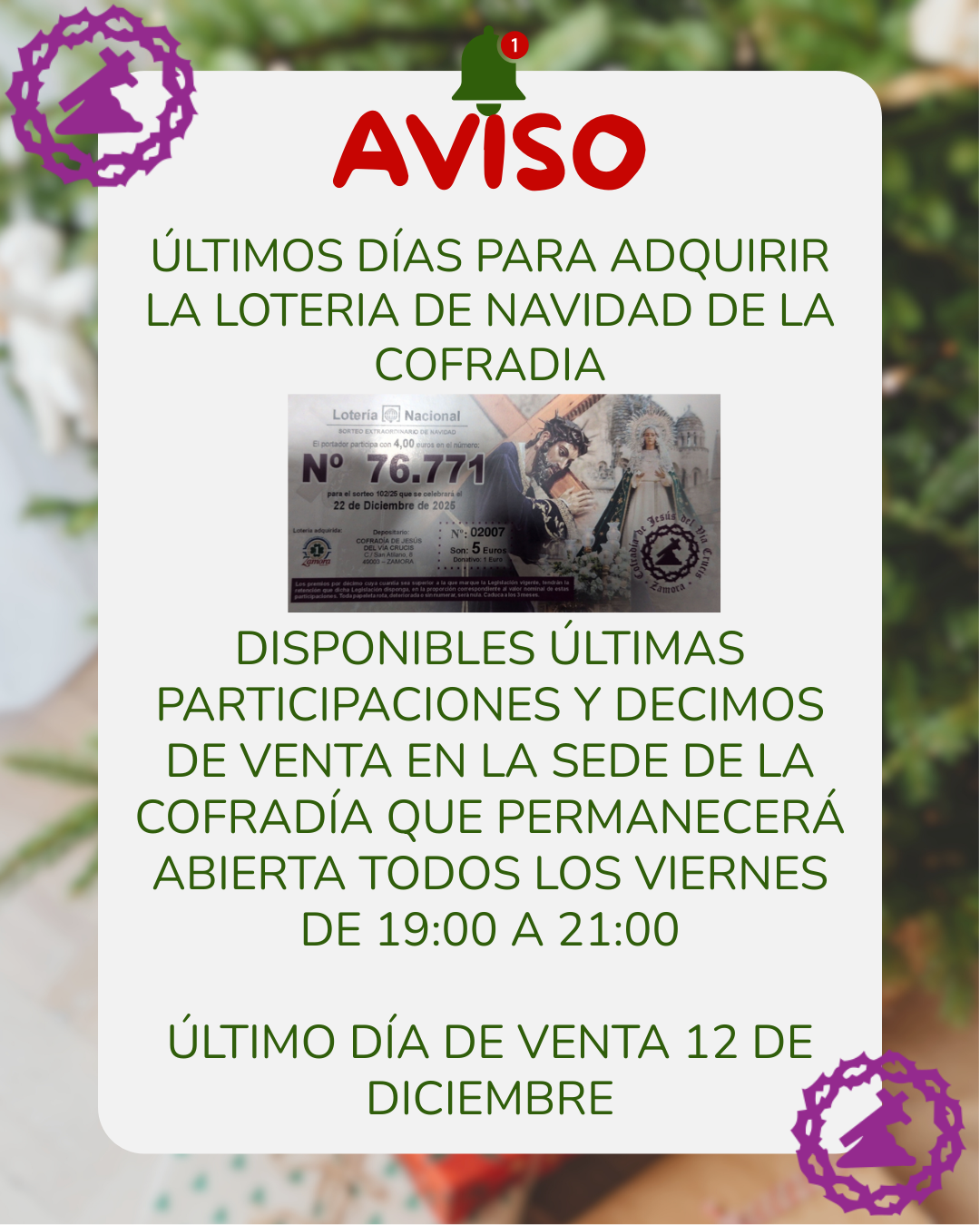 Últimos días, lotería de  Navidad