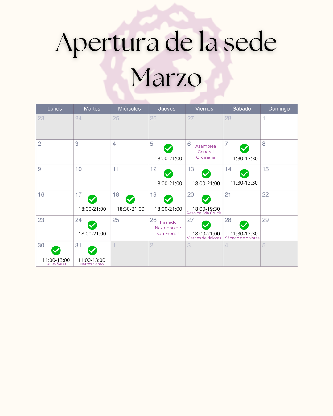 Apertura de la sede mes de marzo